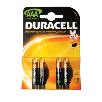 Батарейки DURACELL AAA LR3, КОМПЛЕКТ 4шт., в блистере, 1.5В, (работают до 10 раз дольше) (шк 2543) 450403